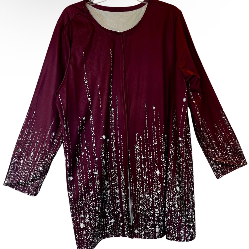SHEIN Women's Maroon Sparkle Star Print Long Sleeve Tunic Top Dress Size 4X